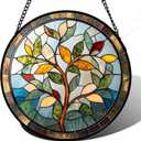 Stained Glass Window Hanging Colorful Tree of Life Large 11.8" - Plant Leaves Suncatcher Door Garden Sun Catcher Home Decor Birthday Christmas for Mom Men Woman Nana Friend