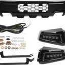 Front Bumper With LED Fog Light Assembly Compatible with 2018-2020 Ford F150 F-150 Steel Black with Sequential Flash Turn Signal Feature