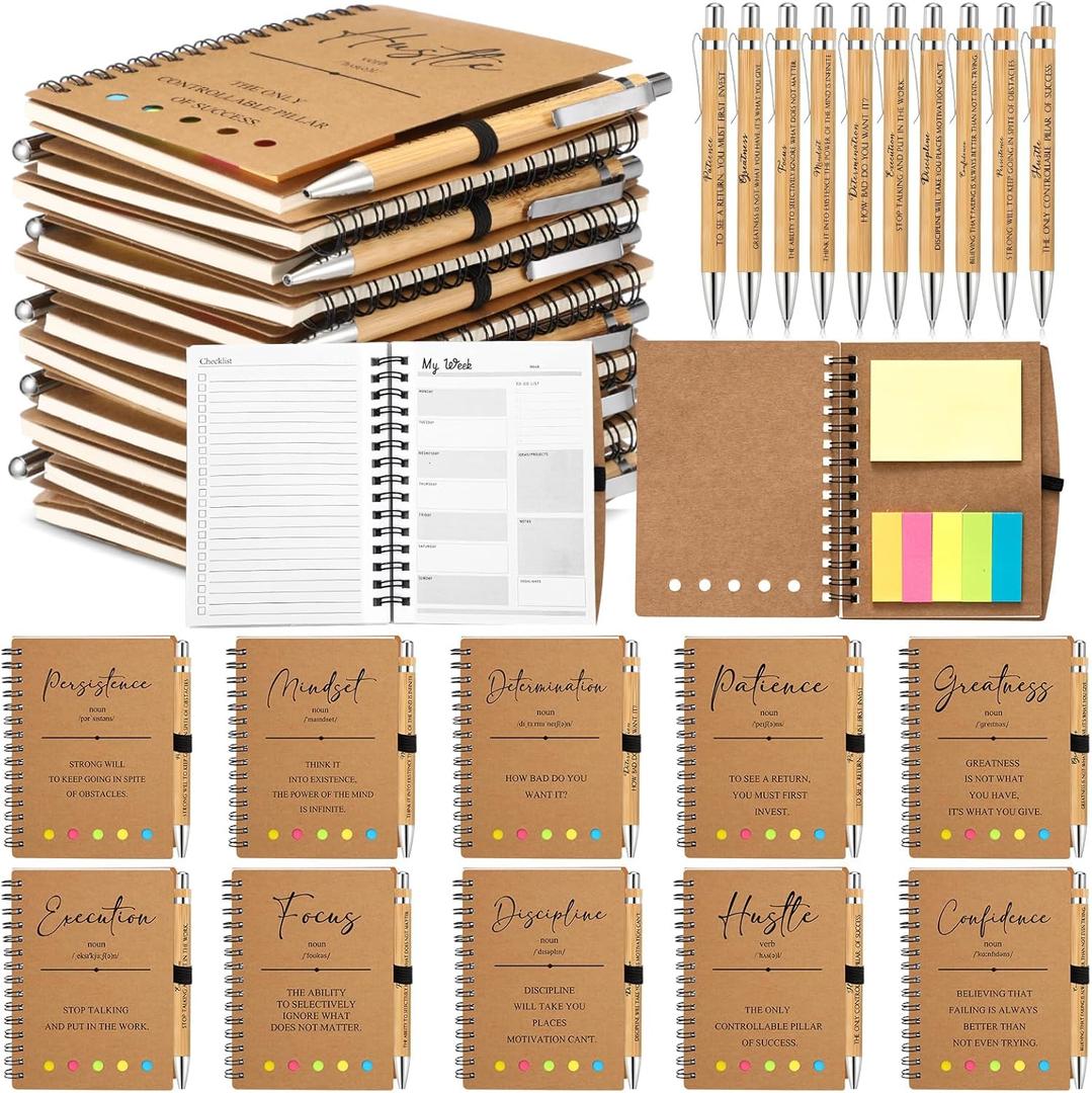 TecUnite 20 Pcs/10 Sets Fathers Day Regalos Cristianos En Espaol Spanish Christian Notebooks with Pen Spanish Religious Gift Bulk Motivational Journals Inspirational Pen for Men Church(Brown)