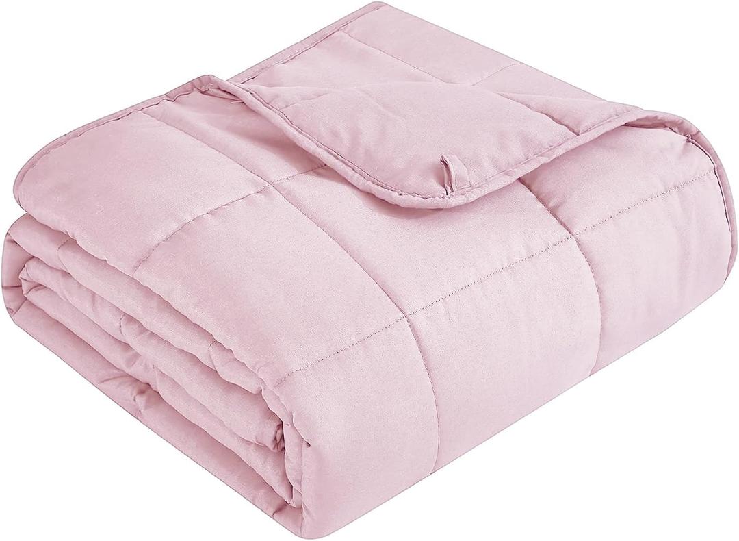 Topcee Weighted Blanket for Adults (15 lbs, 48" x 72") Twin Size Soft Cooling Heavy Blanket Sleeping, Apply to 130-160 lbs Body, Thick Breathable Blanket with Glass Bead, Easy Care (02-pink)