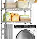 Ulif U11 Mini Over Washer and Dryer Shelves, 3 Tiers Laundry Room Storage and Organizer Standing Shelf, Metal Freestanding Clothes Drying Rack, 28.3" W x 19.7" D x 77.6" H, Chrome