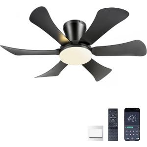 GJeg Ceiling Fans with Lights,36" Low Profile Ceiling Fan with Light and Remote Control,Flush Mount, Reversible, Dimmable, Noiseless, Black Ceiling Fan for Bedroom, Small
