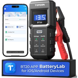 12V Car Battery Tester, TOPDON BT20 Battery Load Tester 100-2000CCA, Cranking&Charging Test via App, Record Voltage History, Automotive Battery Analyzer&Checker for Car Truck SUV Boat