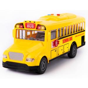 ArtCreativity Yellow School Bus Toy with Flashing Lights & Sound, Friction Powered 1/16 Scale School Bus Toy for Kids with 4 Sounds & Lights, Back & Side Doors Open, Easter Gifts for Kids Ages 3+