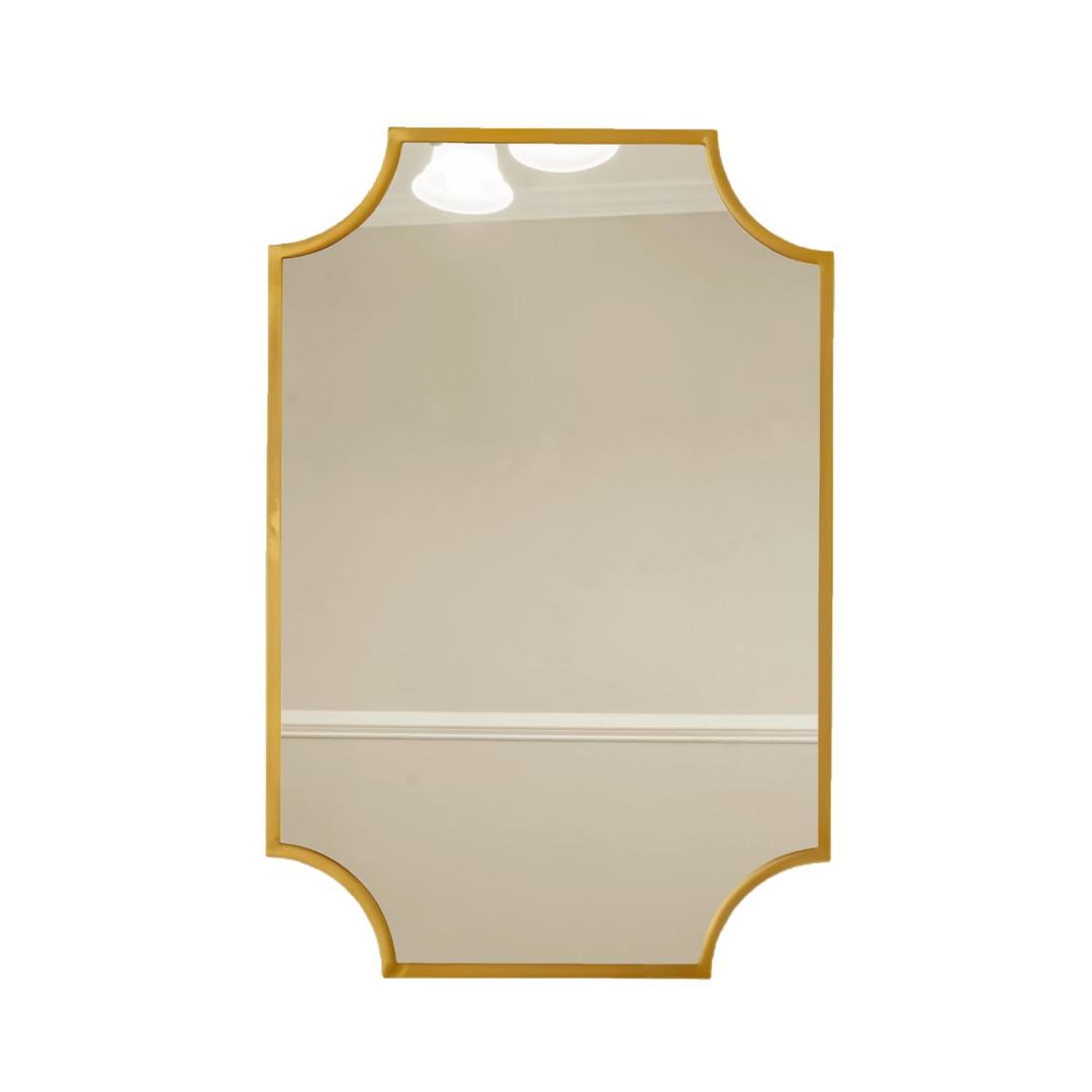 Hamilton Hills Brass Framed Vanity Mirror - Elegant 30" x 40" Scalloped Mirror Design - Luxurious Wall Bathroom Mirror for Safe, Easy Install - Horizontal/Vertical Hanging, Classic Gold Finish
