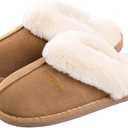 Womens Slippers Soft Plush Warm House Shoes Anti-Slip Fluffy Fur Indoor/Outdoor Slippers (8.5-9, Tan)