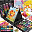 GOTIDEAL Kids Art Kit,Art Supplies for Kids,210 PCS Art Set with Double Sided Trifold Easel,Coloring Book, Crayons, Markers, Watercolor Pens, Arts & Crafts,Gift for 4-12 Year Old(Black)