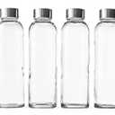 Epica Clear Glass Bottles with Lids, 18oz Resuable Glass Water Bottles for Juicing with Stainless Steel Cap to store Milk, Smoothie, etc., 100% Leak Proof, Durable and Dishwasher Safe (Set of 4)