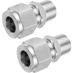 Stainless Steel 304 Compression Adapter 1" OD x 1" NPT Male Tube Fitting, Pack of 2, 1" OD x 1" Mnpt