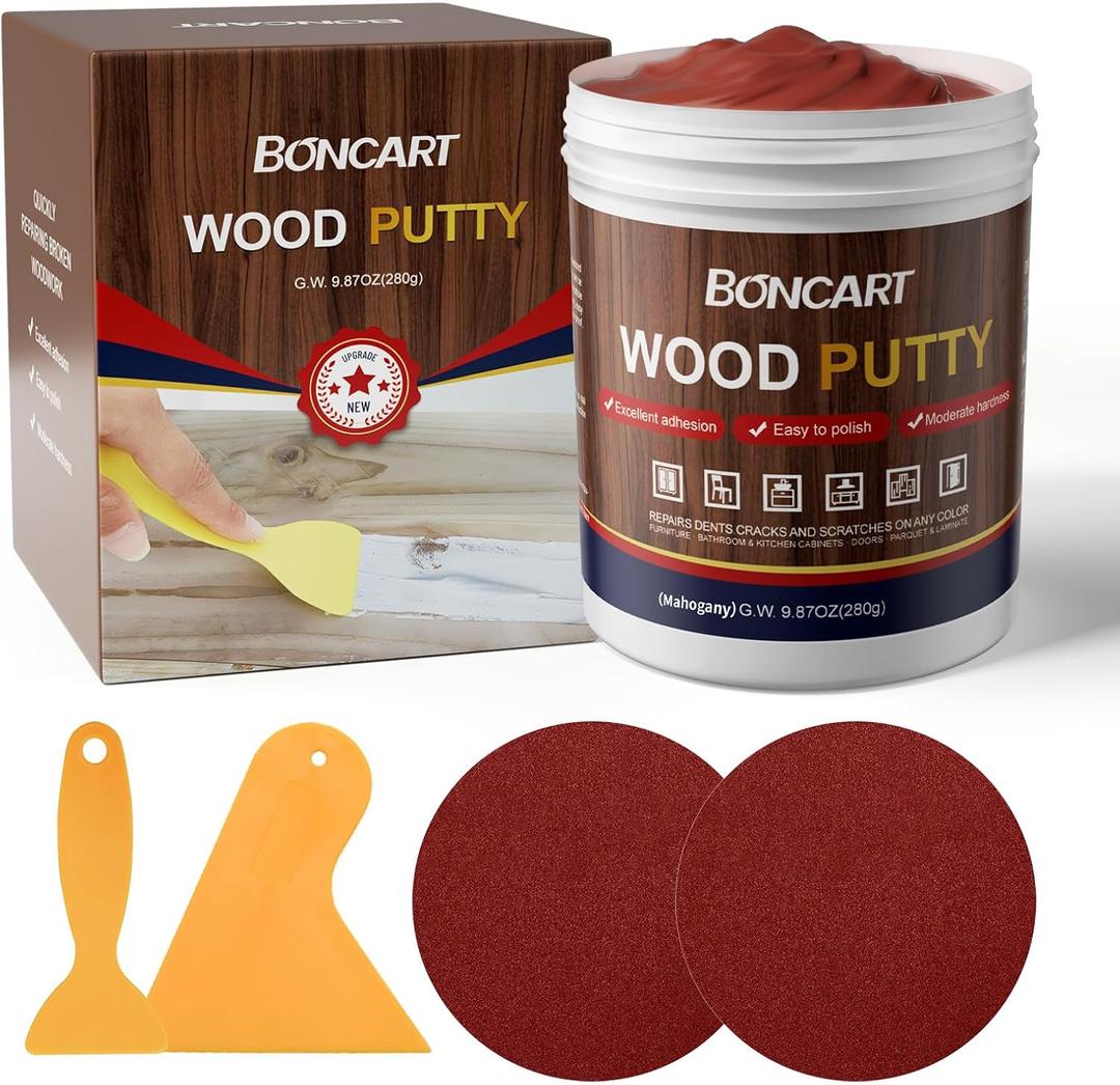 BONCART Mahogany Wood Filler,Paintable, Stainable, Sandable, Wood Putty can Quickly Repair Holes, Cracks, Chips, Damage, and Scorched Areas of Wooden Furniture