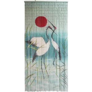Vietbud Dcor Cranes with Red Sun Beaded Curtains for Doorways, Decorative Room Divider, Natural Vietnamese Craft, Indoor Hanging Bamboo Blinds, Sturdy Hook, Easy to Clean, 35.43 x 78.74 Inches