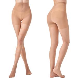 2 Pairs Compression Pantyhose for Women, 10-15mmHg High Waist Compression Stockings, 30D Shaping Tights For women (Large, Natural)