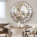QDSSDECO Round Mirror Sunburst Wall Mirror 31.5" Beveled Edge Frameless for Living Room Bathroom Bedroom Entryway Decor
