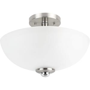 GLOBE Electric 63357 2-Light Semi-Flush Mount Ceiling Light, Brushed Nickel, Chrome Accents, Frosted Glass Shade, Lighting for Kitchen, Bathroom, Bedroom, or Dining Room, Home Decor
