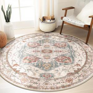 6ft Area Rug Vintage Machine Washable Low Pile Carpet No Shedding Area Rugs for Living Room Bedroom Dining Room Kitchen Entryway Hallway Office Indoor-Brick/Pink