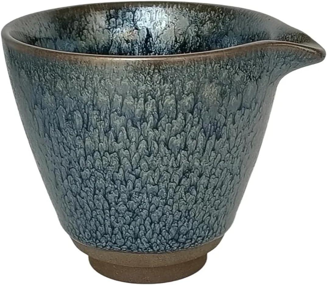 Ceramic Tea Sharing Cup, Kungfu Tea Pitcher, Tenmoku Teapot Chinese Traditional Cha Hai, Jianzhan Tenmokus Teacup Fine Porcelain Creamer Pitcher for Tea Milk Coffee, 7.44 oz Thick Wall