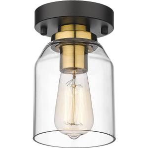 zeyu Small Ceiling Light Fixture, Modern Semi Flush Mount Ceiling Light for Hallway Bedroom Kitchen, Black and Gold Finish, ZG33F BK+BG (Clear Glass, 1 Pack)