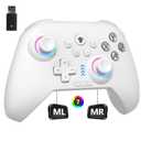 2.4G Wireless PC Controller with RGB Lighting/Programming Keys/Hall Joysticks/Hall Triggers/Vibrations,Three-Mode Switch Controller,Plug and Play Work for Windows PC, Android, Switch, Steam (White)