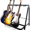 Pyle 5-Slot Multi Guitar Stand - Foldable Floor Guitar Rack for Acoustic, Electric, Bass Guitars, Heavy-Duty Metal Frame with Foam Padding, Secure Instrument Storage for Stage & Studio, 29"x19"x25"