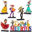 Barydat 6 Pieces Day of The Dead Table Decorations Dia De Los Muertos Decor Wooden Sugar Skull Couple Desk Centerpieces for Halloween Mexican Fiesta Carnival Party Decoration Supplies