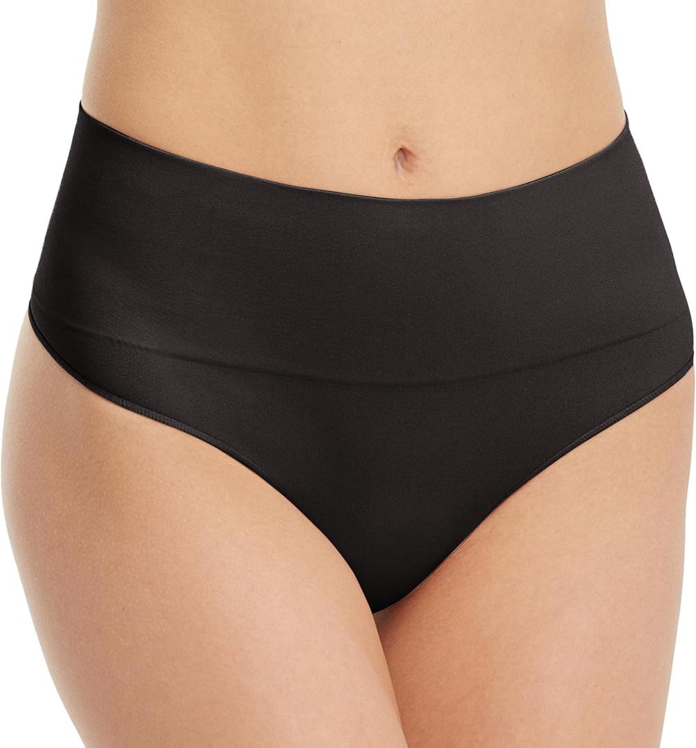 SPANXshape Everyday Shaping Thong - Core Control Shapewear Underwear - Invisible Under Clothes - Seamless Design (Medium, Black)