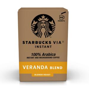 Starbucks VIA Instant Coffee, Light Roast Coffee, Veranda Blend, 100% Arabica, Single-Serve, 1 Box (50 Packets) (EXP 03/13/27)