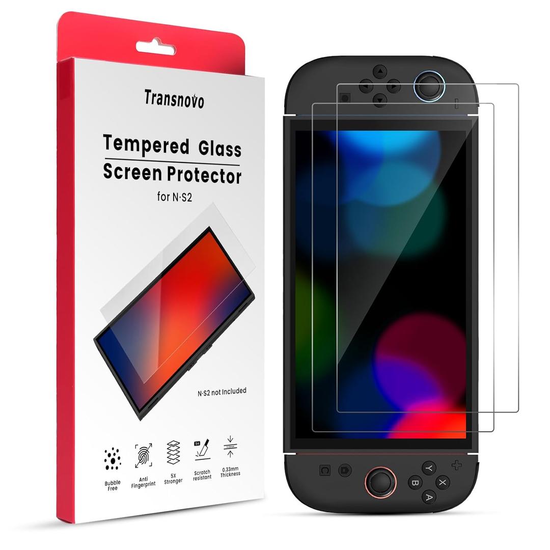 TRANSNOVO Tempered Glass Screen Protector Compatible with Nintendo Switch 2 2025 [9H Hardness], Bubble-Free, Anti-Scratch, HD Clear, Touch Sensitive, Shatterproof Cover Skin Accessories [2-Pack]