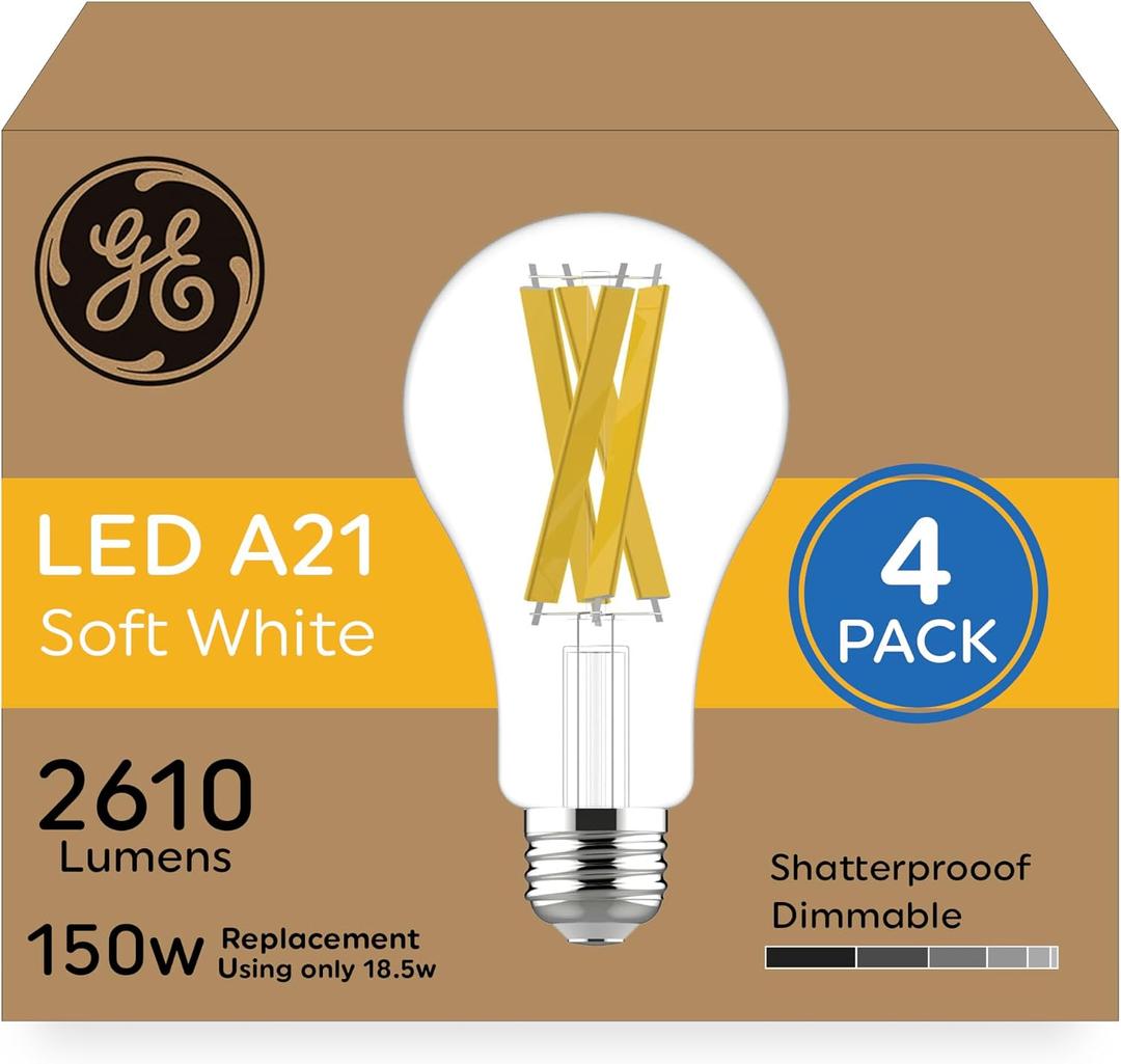 GE Ultra Bright LED Light Bulbs, 150 Watt, Soft White, A21 Bulbs (4 Pack)