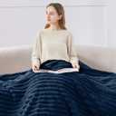 BEDELITE King Size Blanket for Bed, 300GSM Soft & Warm Fleece Blanket, Decorative and Giftable Striped Navy Blankets for Women, Men, 108"x90"