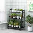 Plant Stand Indoor 3 Tier Metal Outdoor Tiered Stands Shelf With wheel for Multiple Plants Potted Ladder Plant Holder Table Plant Pot Stand for Window Garden Balcony Living Room (3 Tier-Black)