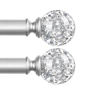 TVWOO Silver Decorative Crystal Curtain Rods 2 Pack:18-45"Heavy Duty Adjustable Window Curtains Rods for Bedroom Living Room,Nickel Modern Girly Acrylic Drapery Rod Set with Sheer Bling Foil Finials