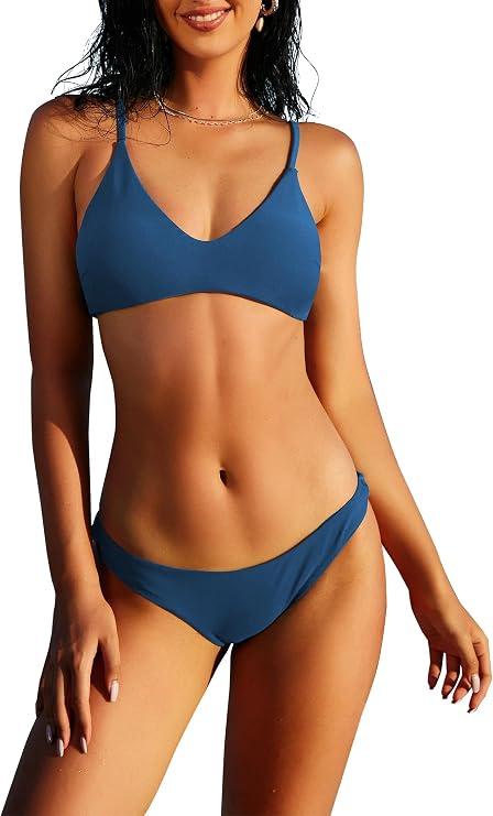 ZAFUL Women's Solid Spaghetti Strap Bralette Bikini Set Two Piece Swimsuit
Blue, Size XL