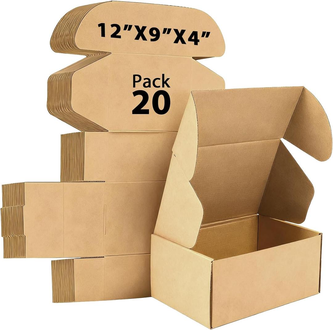12x9x4 inches Shipping Boxes Set of 20, Small Corrugated Cardboard Box, Literature Mailer, Gift Boxes (Brown, 12x9x4)