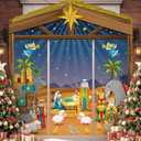 4 Pcs Christmas Nativity Scene Door Decorations Set Holiday Manger Door Covers Christmas Hanging Banners for Winter Holiday Classroom Church Party Photography Photo Backdrop(Nativity)