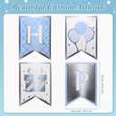 2 x Happy Birthday Banner – Custom Designed Cardboard Boys and Girls Birthday Decoration – Stylish Party Sign for Space, Sports, or Milestone Themes (Light Blue and Silver)