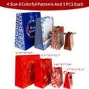 Cherubfunz 24 PCS Christmas Gift Bags Bulk Set with Snowman, Snowflake, Christmas Bell/Tree/Gin Pattern Design, Festival Bags for Wrapping Holiday Gifts  6 X-Large, 6 Large, 6 Medium, 6 Small (24 Count (Pack of 1))