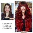 BOGSEA Red Wigs with Bangs Long Wavy Red Wig for Women Ombre Red Wigs with Bangs Synthetic Heat Resistant Fiber Wigs for Daily 26 Inch