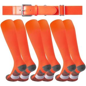 Youper Youth Elite 3 Pairs of Cotton Baseball & Softball Socks & Belt for Boys & Girls, Pack Of 2 M