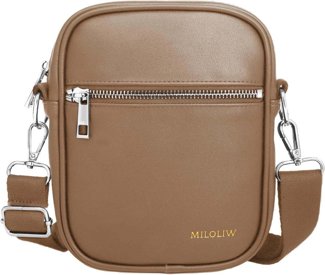 Small Crossbody bag for men shoulder bag mens purse satchel Pu leather messenger bag (Brown)