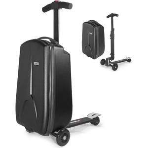 iubest Scooter Luggage Carry On Scooter Suitcase for Kids Age 4-15, Detachable & Foldable 4 in 1 Kids Suitcase, Multifunctional Ride On Travel Trolley Scooter Combo-Black