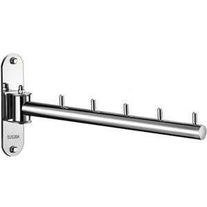 Clothes Hanger Rack Swing Arm, Folding Clothes Hanger Wall Mounted Space Saving Drying Rack, Stainless Steel 304 Laundry Room Valet Hook Holder, Foldable Hanging Hook Rod (Silver)