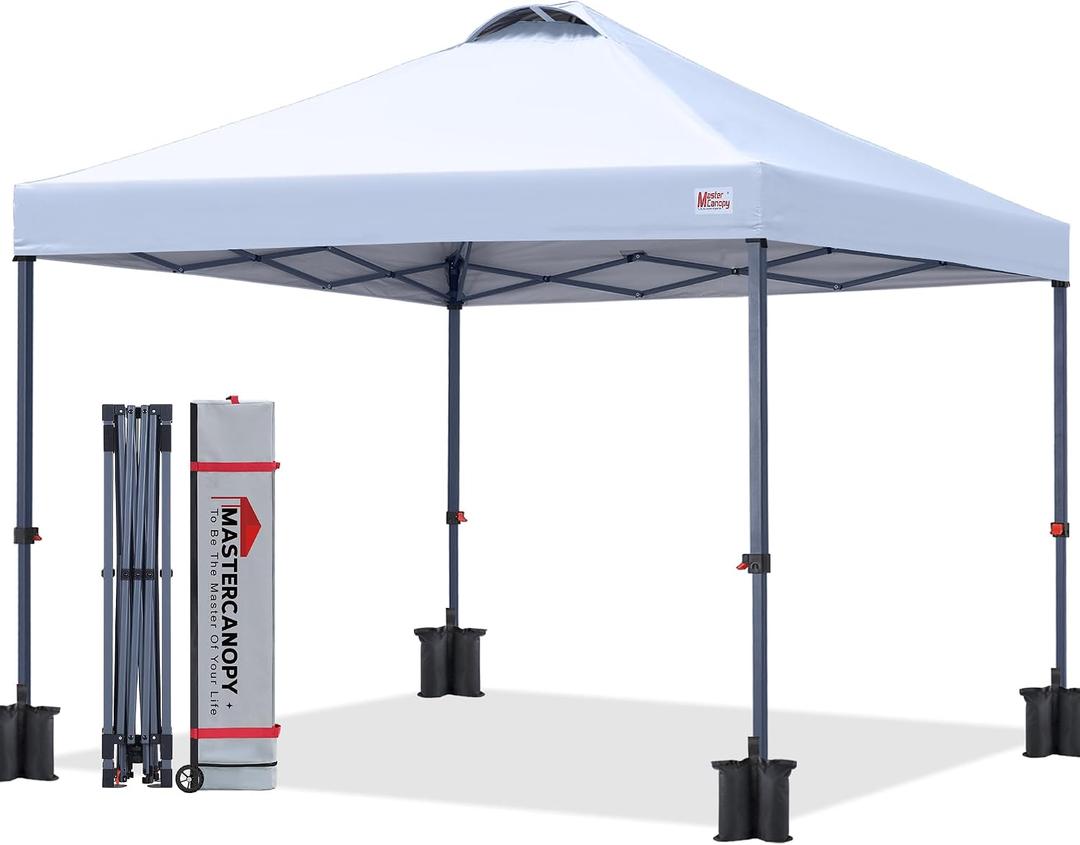 MASTERCANOPY 8x8 Durable Pop Up Canopy Tent with Roller Bag, White