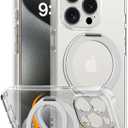 COOLQO for iPhone 15 Pro Max Case, Compatible with MagSafe, 360° Magnetic Ring Holder Silver Stand