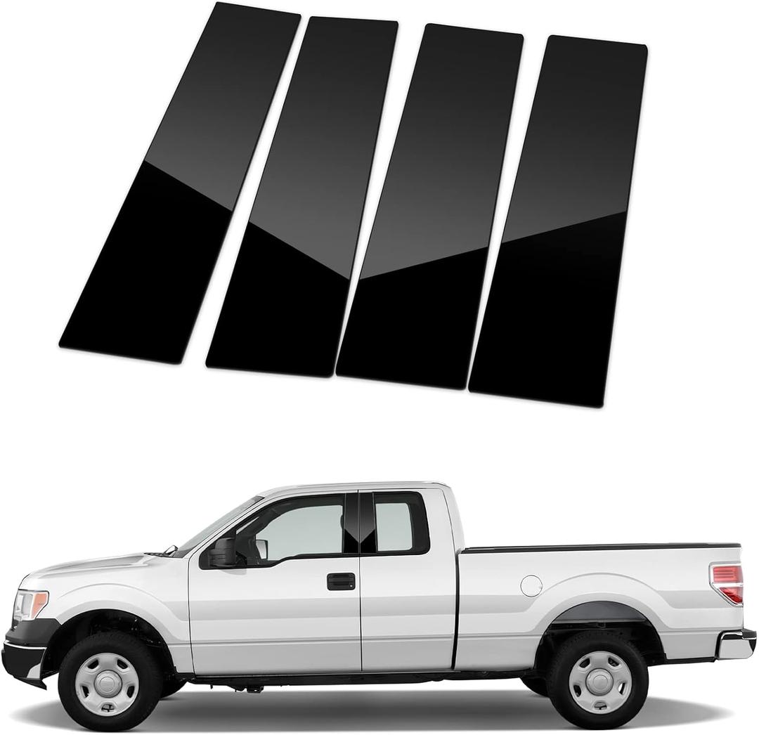 ACLONG Pillar Posts Door Window Trim Glossy Black Stainless Steel Compatible with Ford F-150 Super Cab Crew Lincoln Mark LT 2004-2014, Anti Scratch Stickers Door Pillar Moldings Cover Set -Set of 4