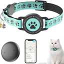 (Blue) GPS Tracker for Cats, Waterproof GPS Cat Trackers Cats Collar with Bells, No Subscription, GPS Cat Collar, Adapt with Apple Find My (iOS Only) Finder Tag for Vehicles, Pets, Kids