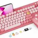 Wireless Keyboard and Mouse Combo, Cute Full-Size Typewriter-Style Keyboard, Retro Round Keycaps, Phone/Tablet Holder, 3-Level DPI Mouse, 2.4GHz Cordless for Mac Windows PC Laptop, Trueque CK13, Rose