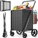 Folding Shopping Cart for Groceries,360 lbs Capacity Grocery Cart with Waterproof Liner and 360 Swiveling Wheels Collapsible Shopping Carts with Double Basket for Condo Laundry Transport Trip