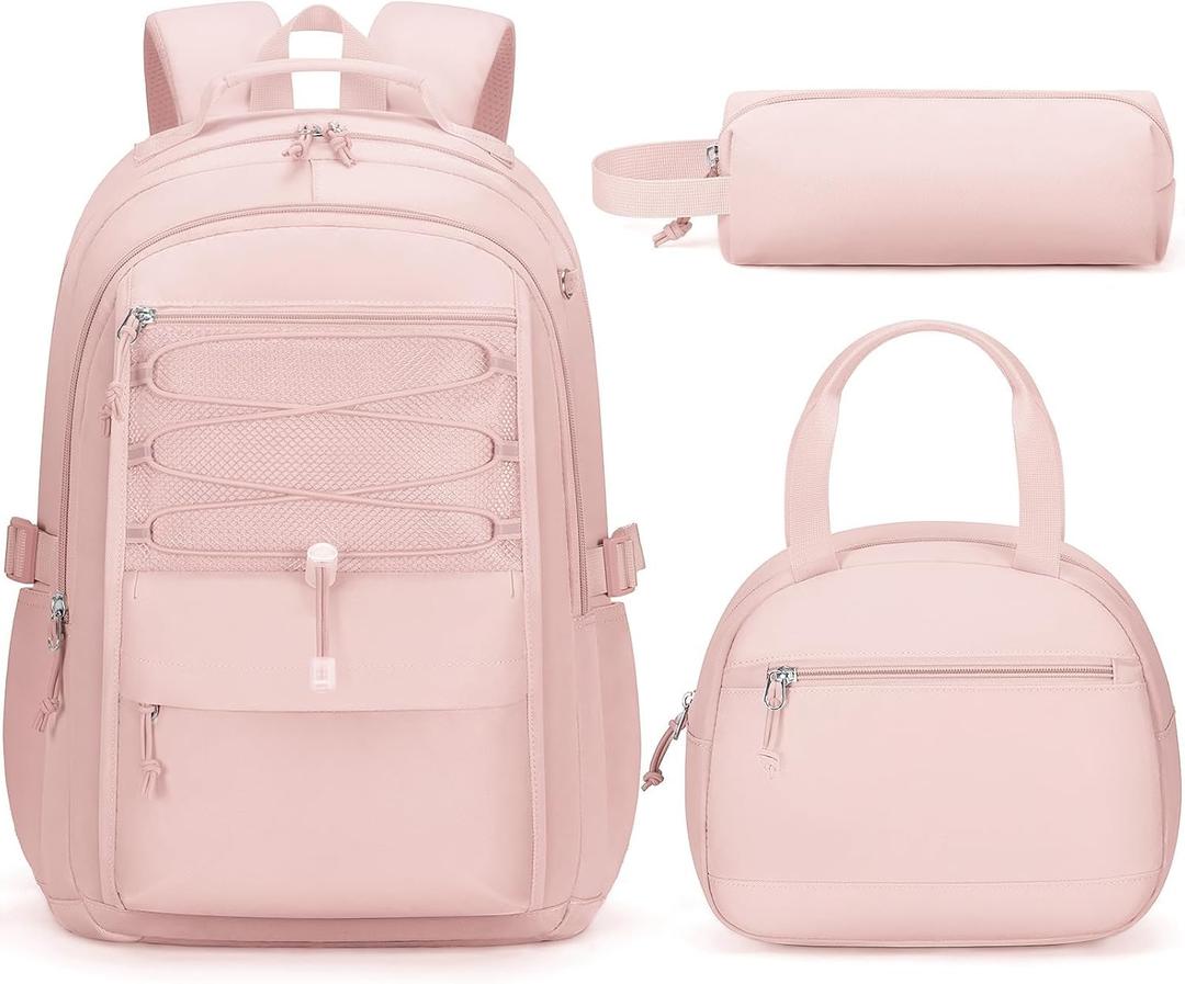 Fimibuke Kids Backpack for Girls, 3 PCS Waterproof Girls Backpack with Lunch Box & Pencil Case, Lightweight Bookbag Set for Kids Teen Girl Travel School Bag for Elementary Middle High School Students