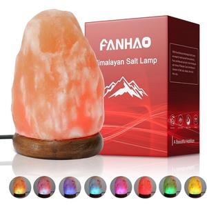FANHAO USB Himalayan Salt Lamp with 8 Colors Changing, Natural Crystal Salt Rock Lamp Table Lamps for Gifts, Home Décor - Hand Carved, LED Bulb and Real Rubber Wood Base