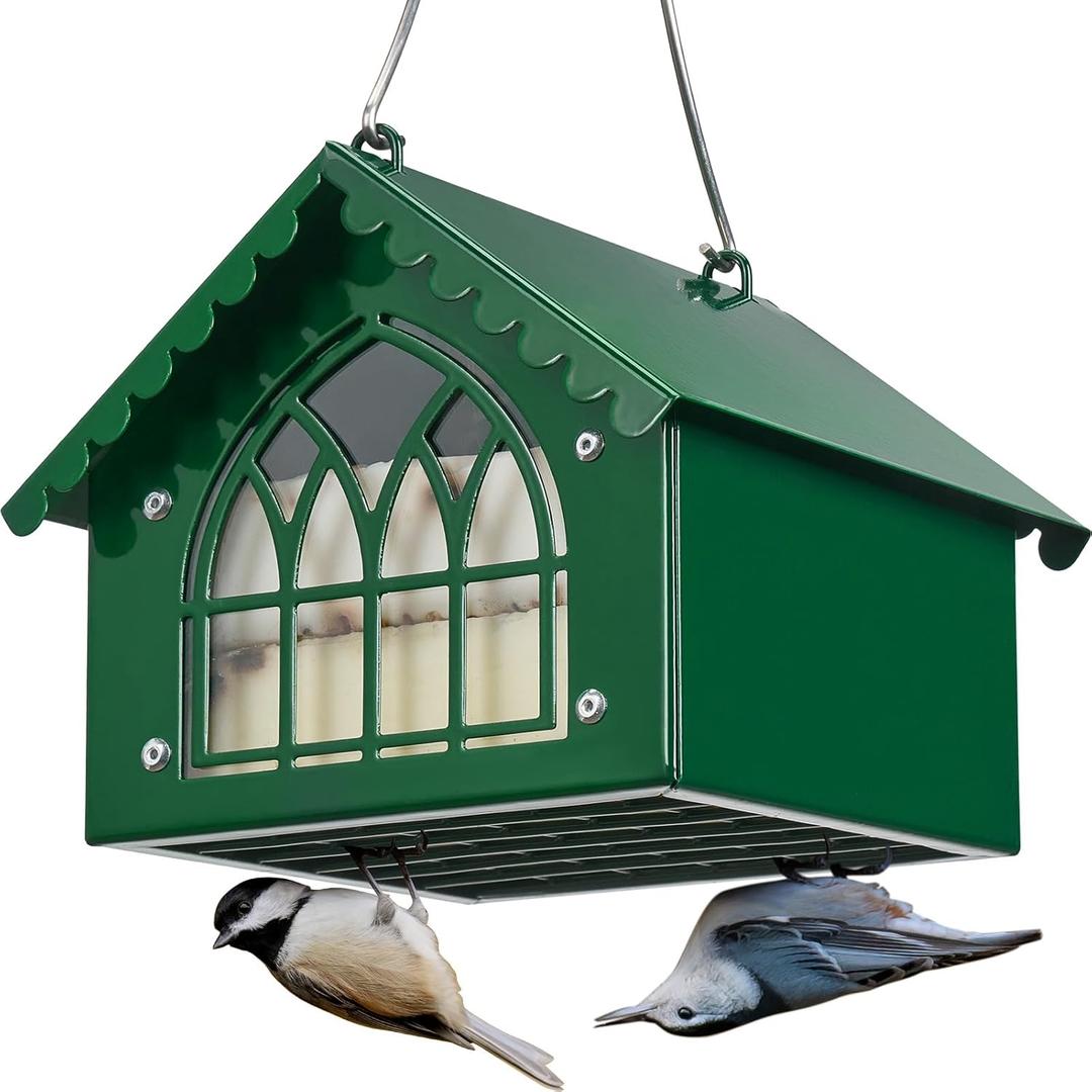 Kingsyard Double Upside Down Suet Feeder Squirrel Proof with Weatherproof Roof, All Metal Suet Feeders for Outdoors Hanging, Great for Downy Woodpecker Nuthatch Chickadee, Green
